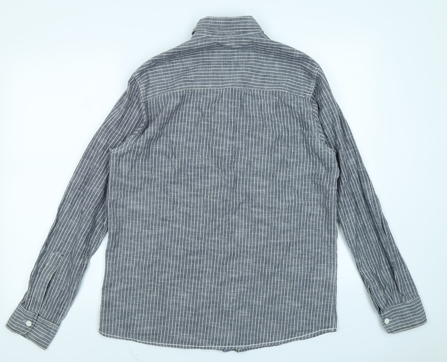 Peacocks Mens Grey Striped   Button-Up Size M
