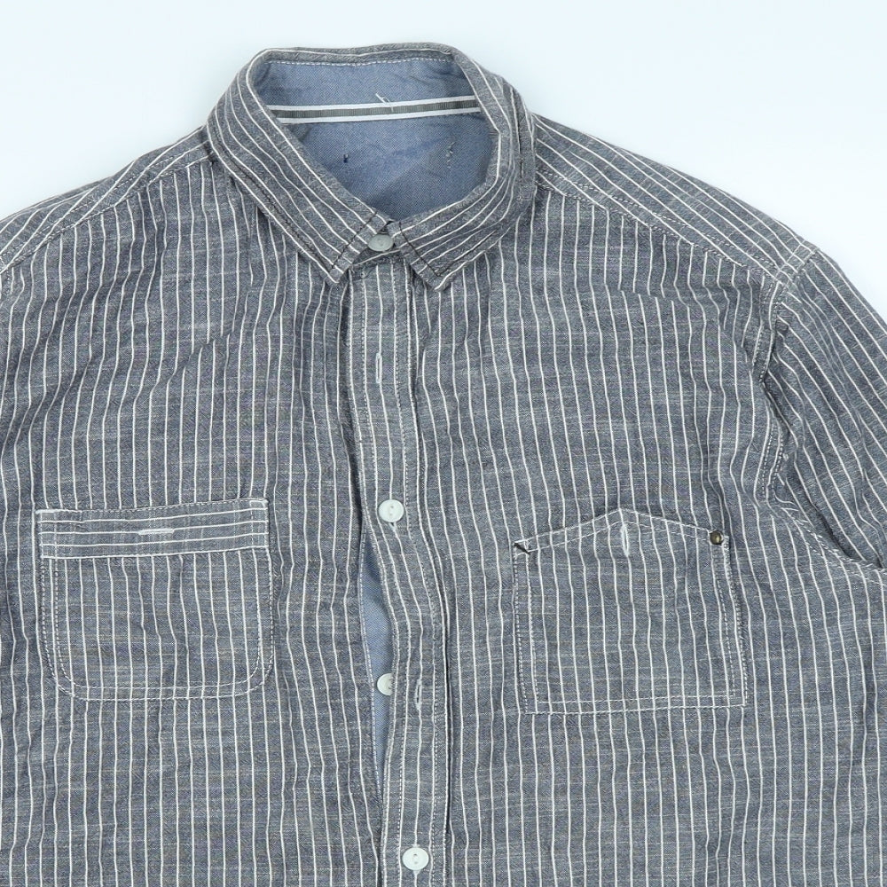 Peacocks Mens Grey Striped   Button-Up Size M