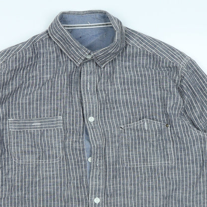 Preloved Peacocks Mens Grey Striped   Button-Up Size M - Detail