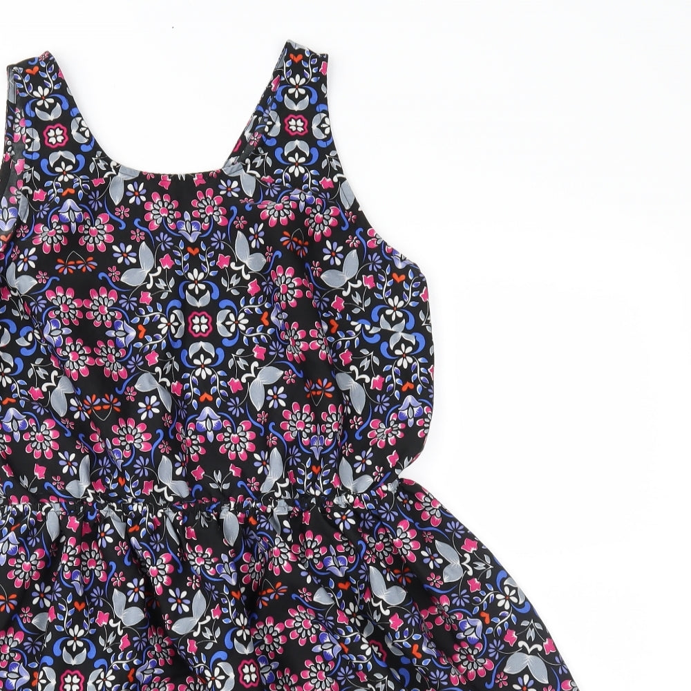 Preworn Womens Black Floral  Fit & Flare  Size 12