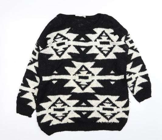 New Look Womens Black Argyle/Diamond  Pullover Jumper Size 12