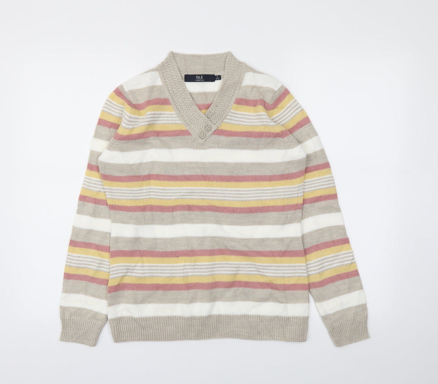 Isle Essentials Womens Multicoloured Striped  Basic T-Shirt Size S