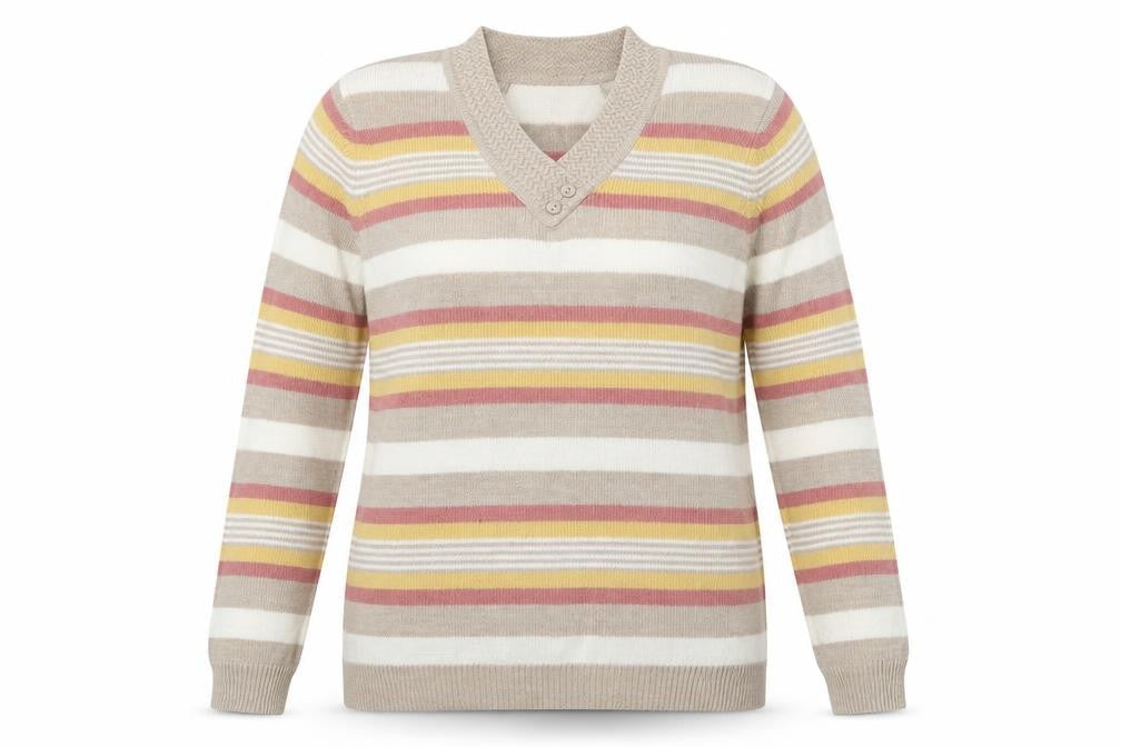 Isle Essentials Womens Multicoloured Striped  Basic T-Shirt Size S