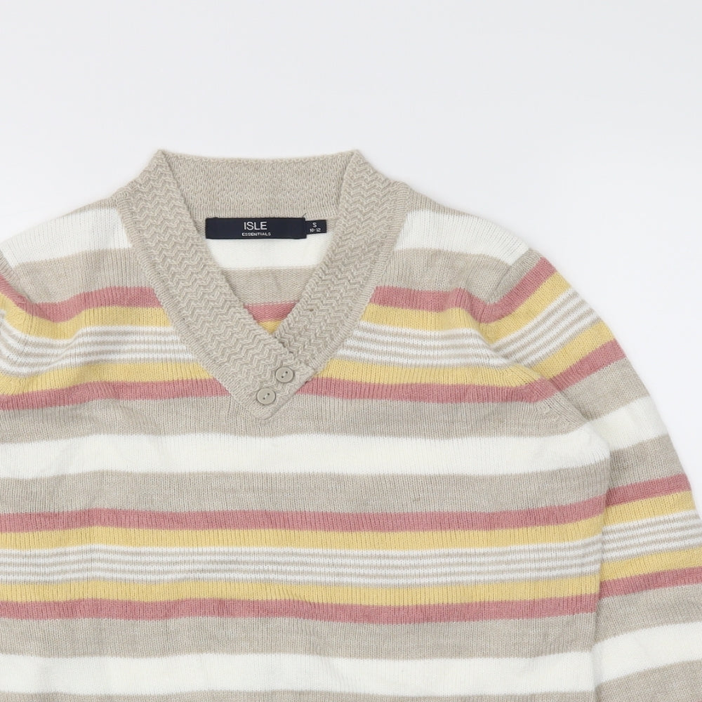 Isle Essentials Womens Multicoloured Striped  Basic T-Shirt Size S
