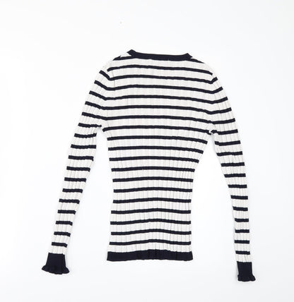 Tu Womens White Striped  Pullover Jumper Size 10