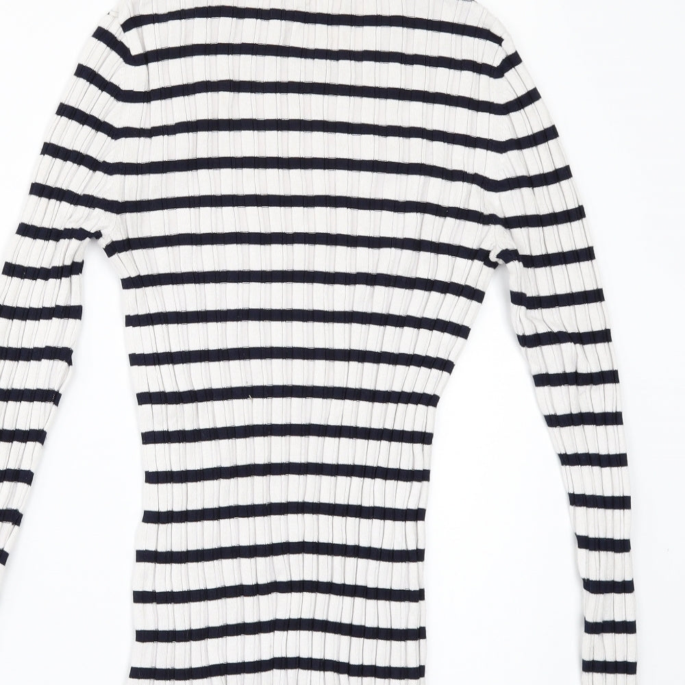 TU Womens White Striped  Pullover Jumper Size 10