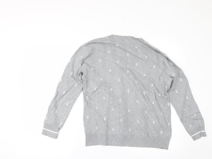 Pull&Bear Womens Grey Geometric  Pullover Jumper Size M