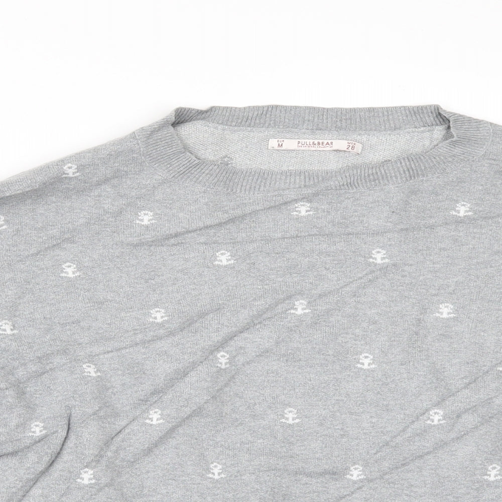 Pull&Bear Womens Grey Geometric  Pullover Jumper Size M