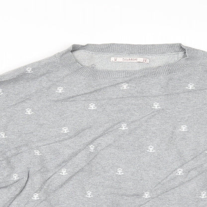 Pull&Bear Womens Grey Geometric  Pullover Jumper Size M