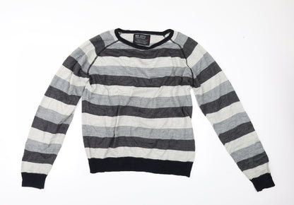 Preloved STANDARD UNTIY Mens Grey Striped  Pullover Jumper Size M - Front