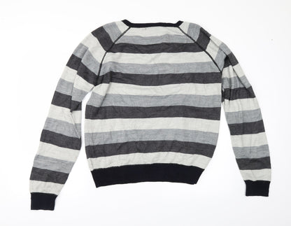 Preloved STANDARD UNTIY Mens Grey Striped  Pullover Jumper Size M - Back