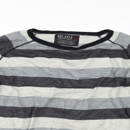 Preloved STANDARD UNTIY Mens Grey Striped  Pullover Jumper Size M - Detail