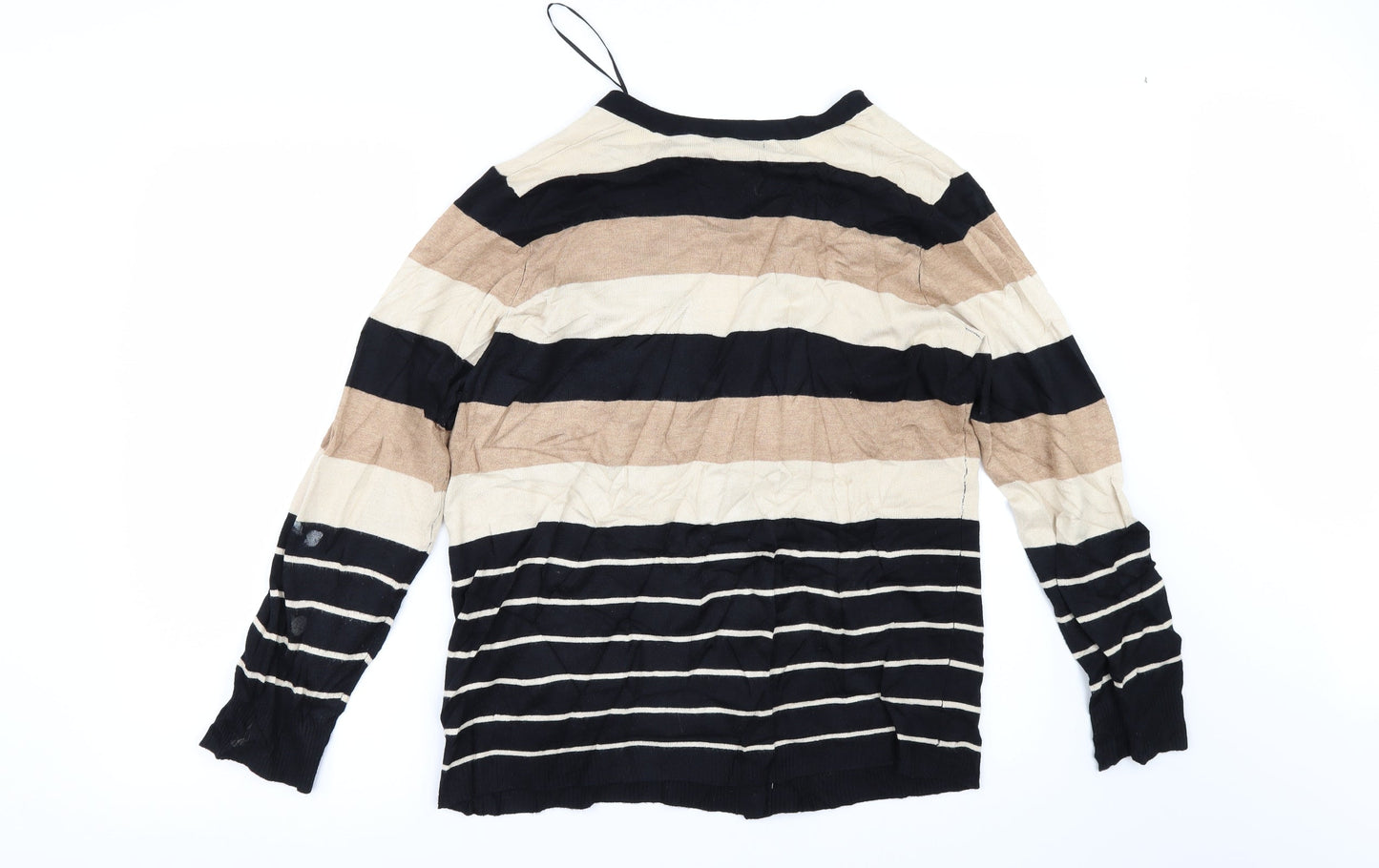 BM Womens Beige Striped  Cardigan Jumper Size M