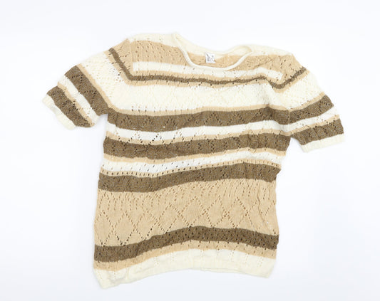 Preworn Womens Brown Striped Knit Pullover Jumper Size 12