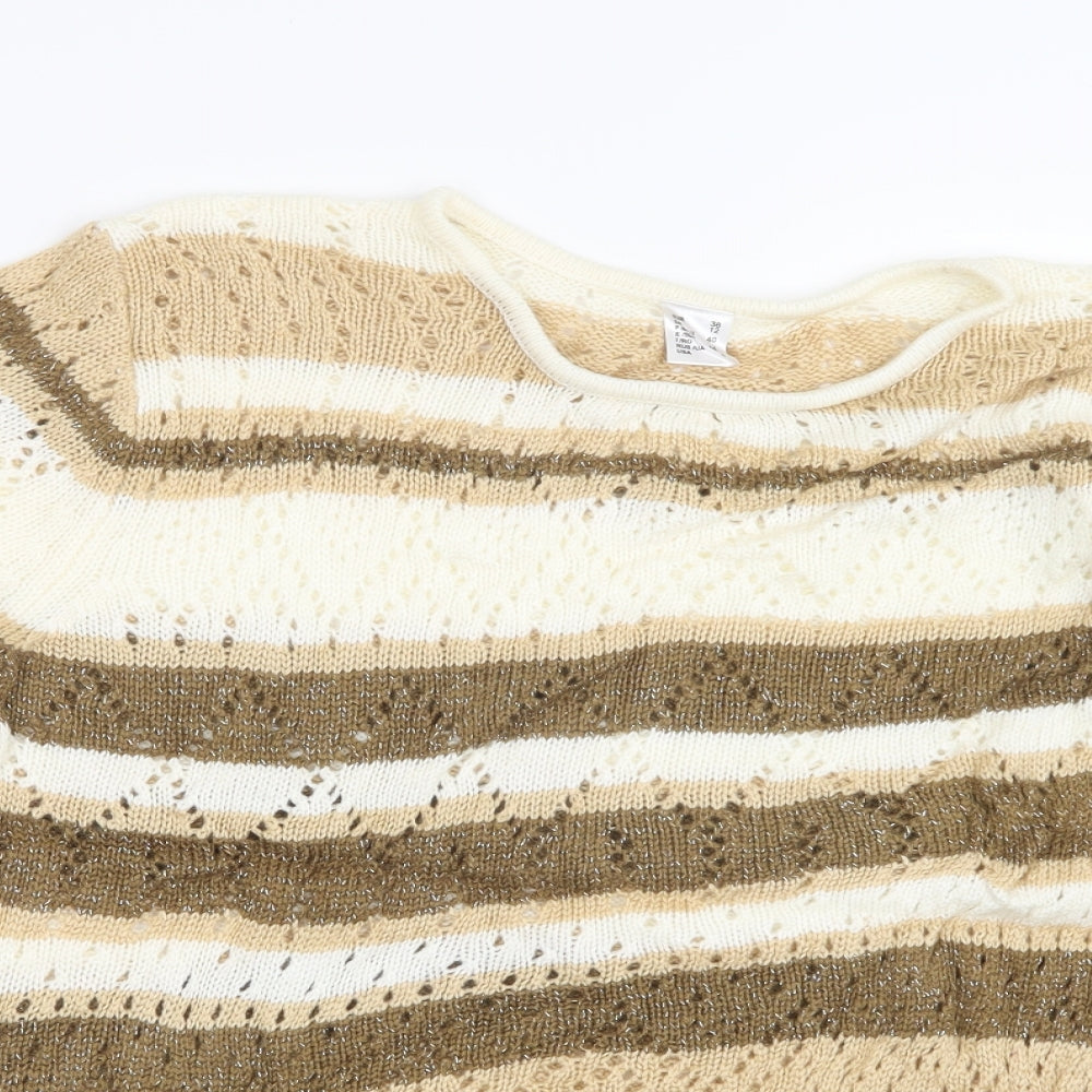 Preworn Womens Brown Striped Knit Pullover Jumper Size 12
