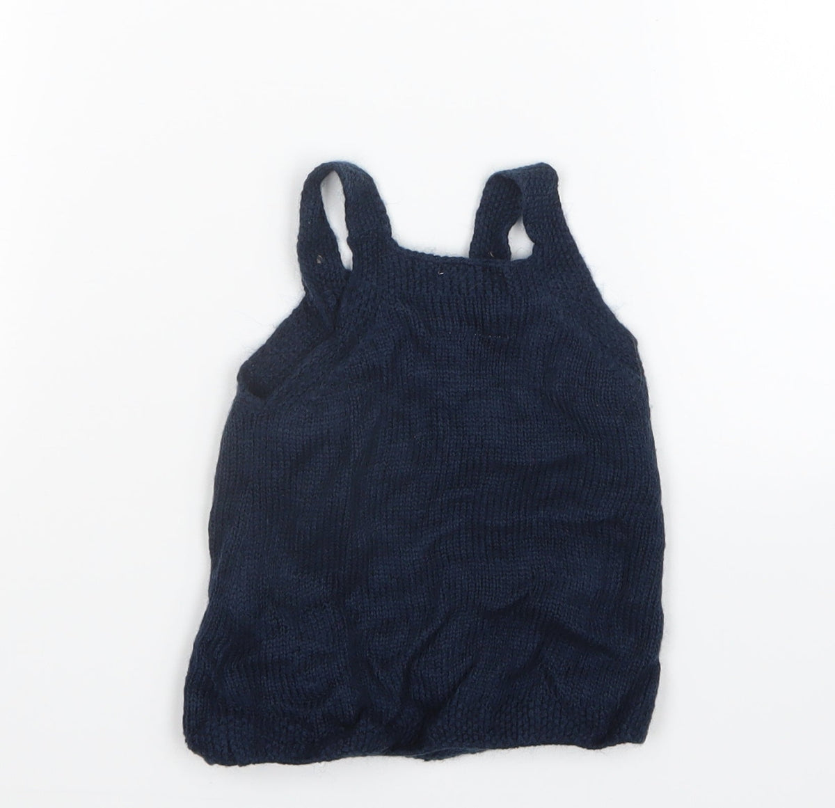 Back view of F&F girls’ blue knit pinafore/dungaree dress, size 0-3, months