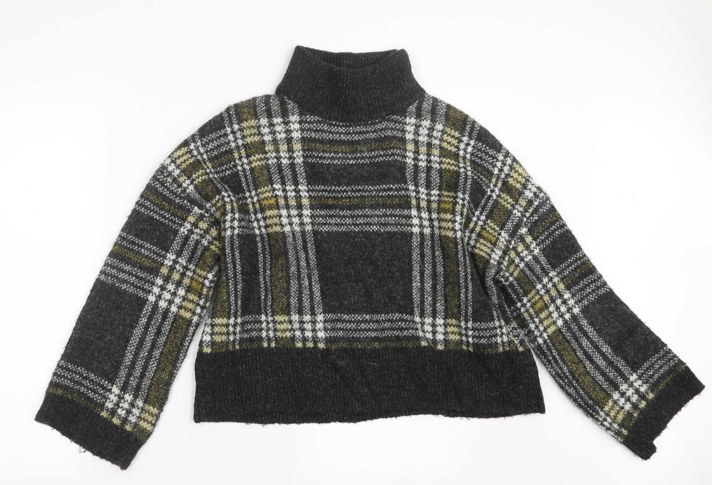 New Look Womens Grey Check Knit Pullover Jumper Size S