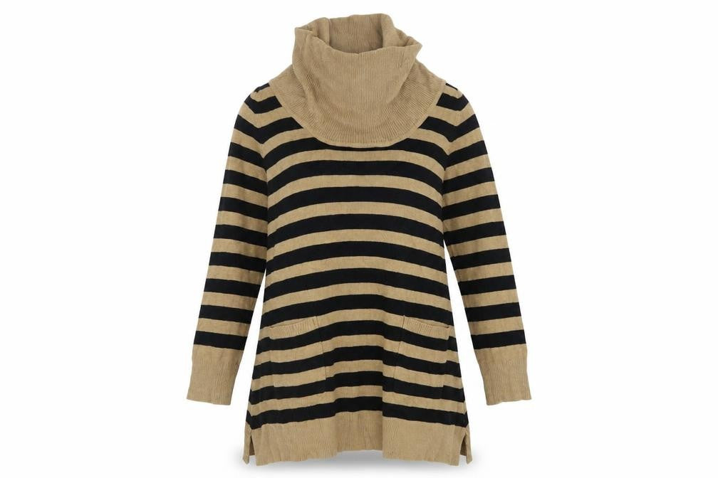 Vintage Couture Womens Beige Striped Knit Pullover Jumper Size 12