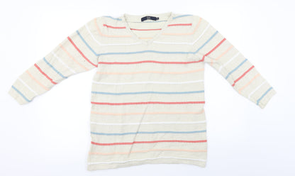 Preloved ISLE Essentials  Womens Beige Striped  Pullover Jumper Size M - Front