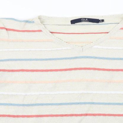 Preloved ISLE Essentials  Womens Beige Striped  Pullover Jumper Size M - Detail