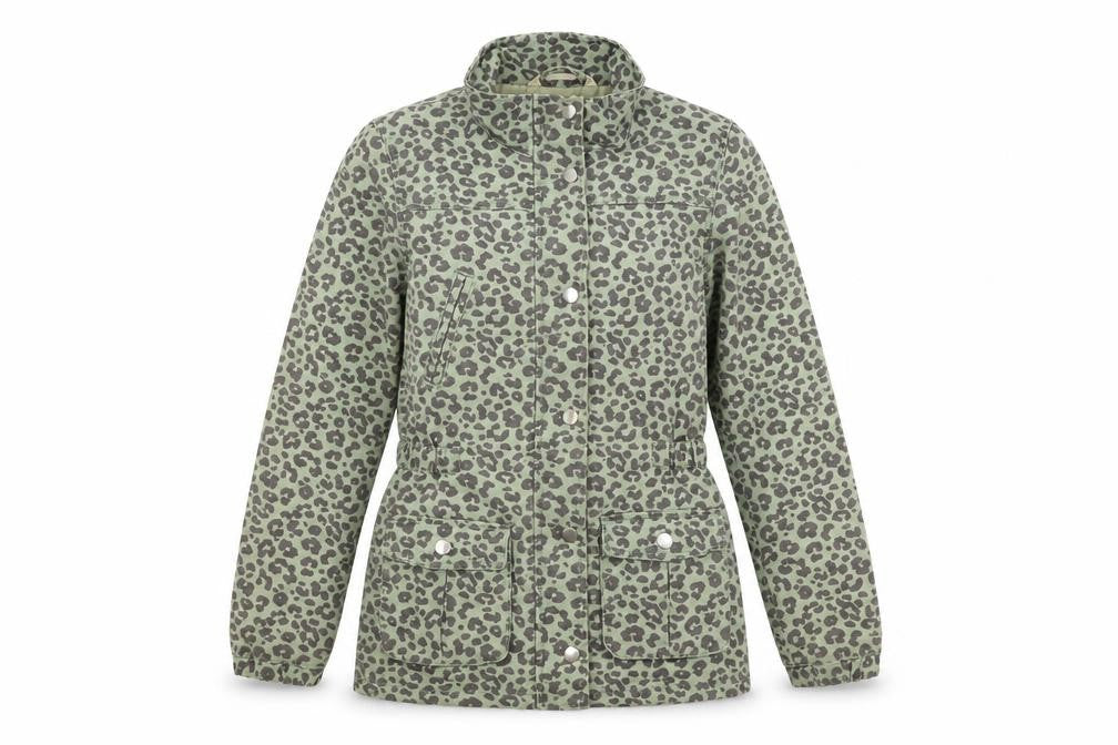 H&M Womens Green Animal Print  Overcoat Coat Size 8