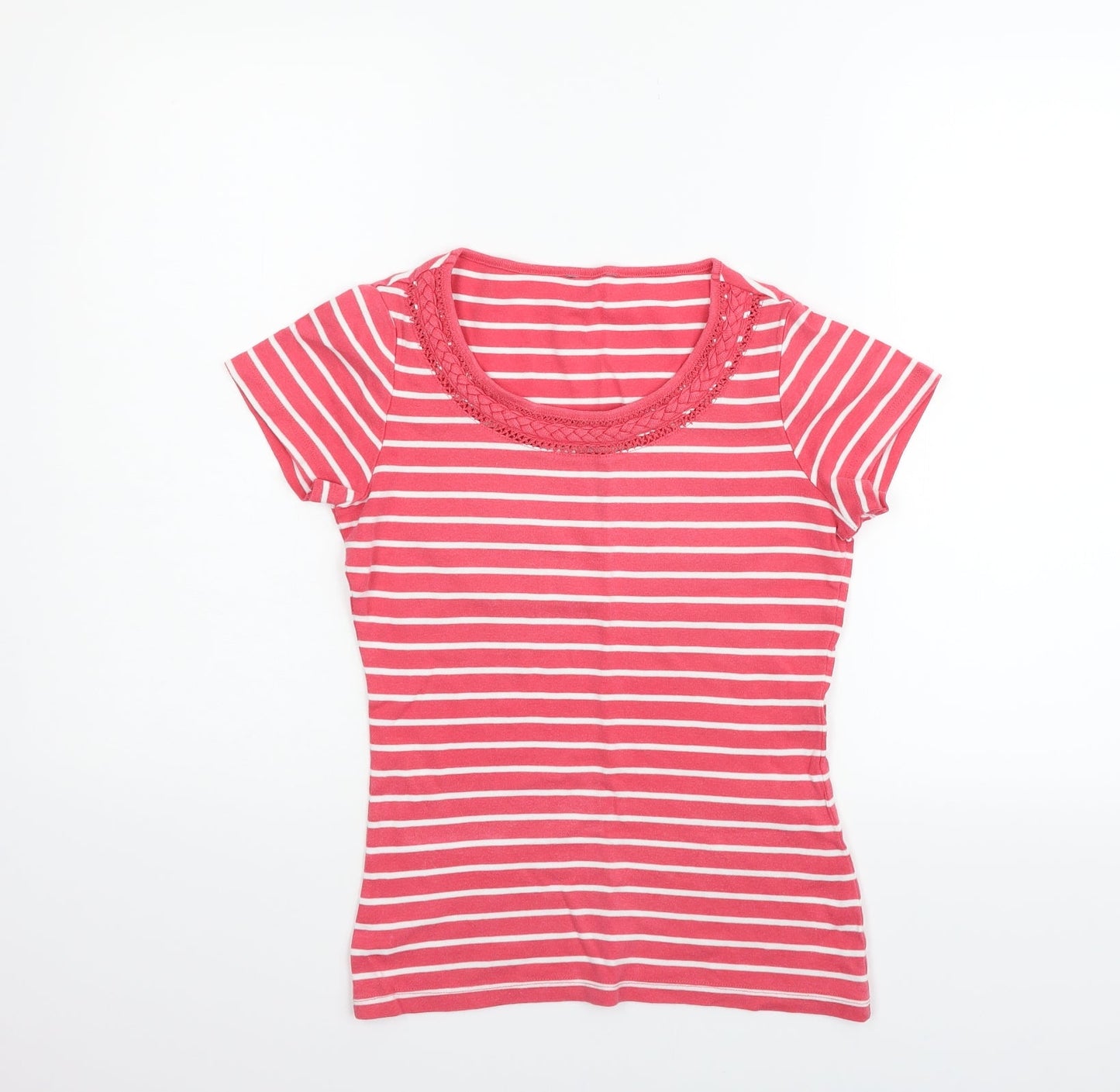 M&Co Womens Red Striped  Basic T-Shirt Size 10