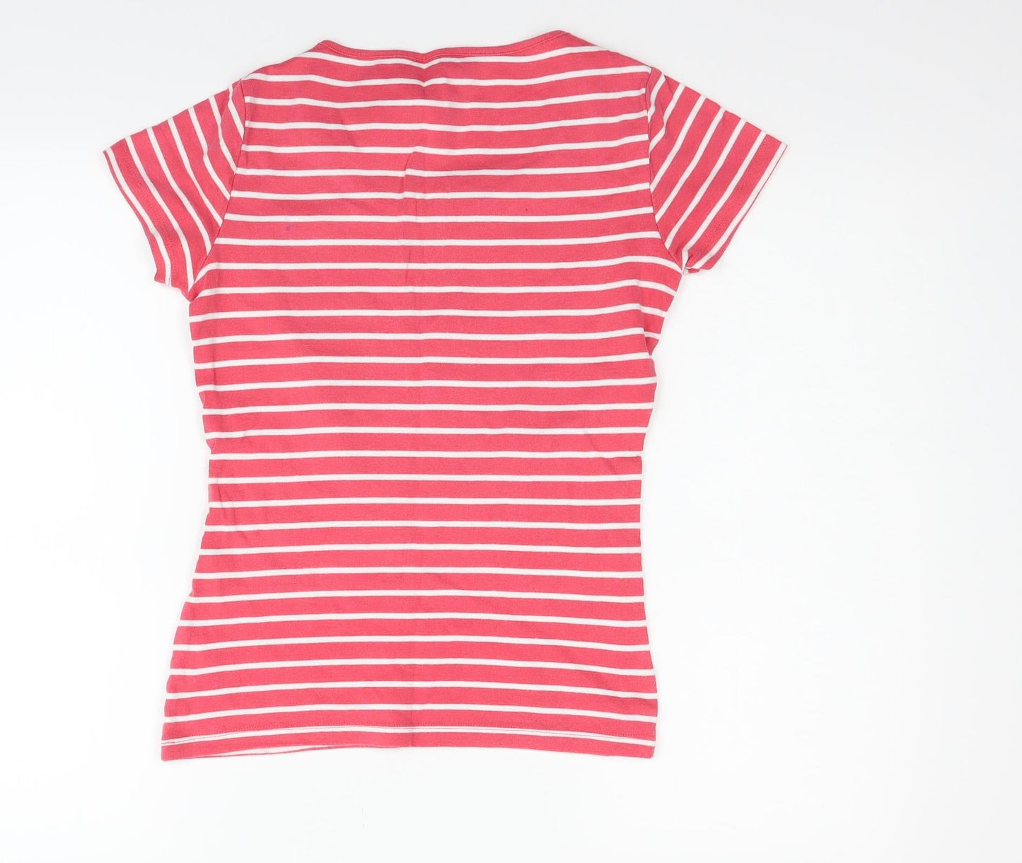 M&Co Womens Red Striped  Basic T-Shirt Size 10