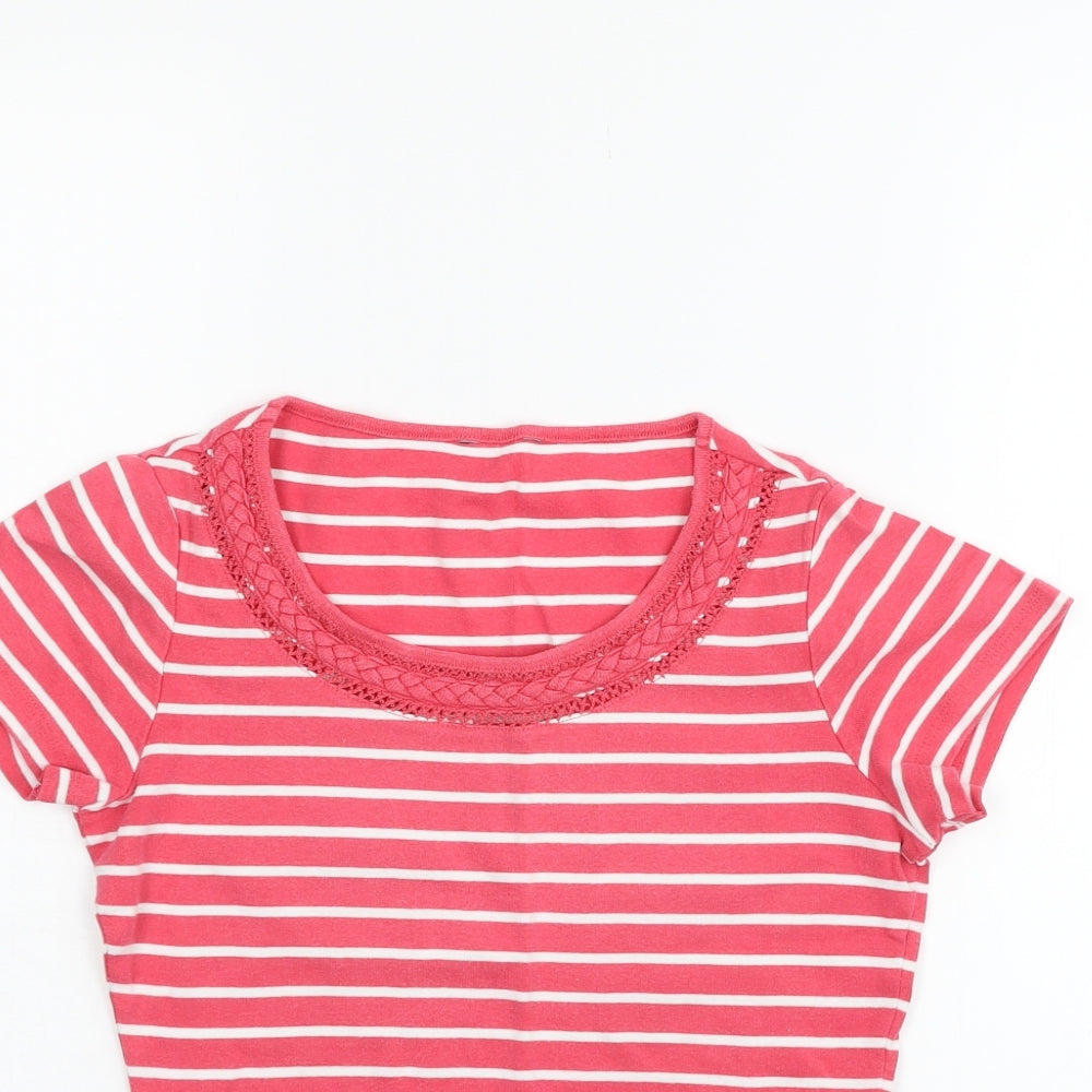 M&Co Womens Red Striped  Basic T-Shirt Size 10