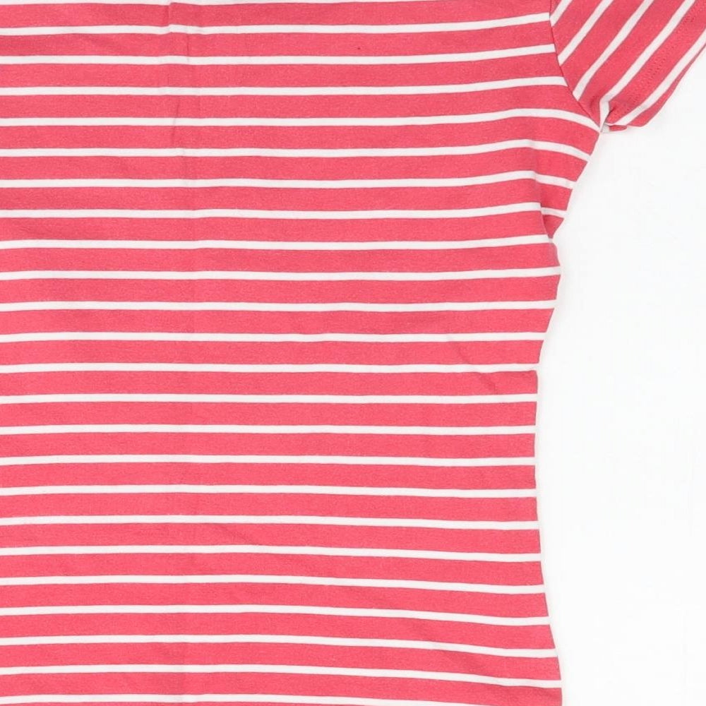 M&Co Womens Red Striped  Basic T-Shirt Size 10