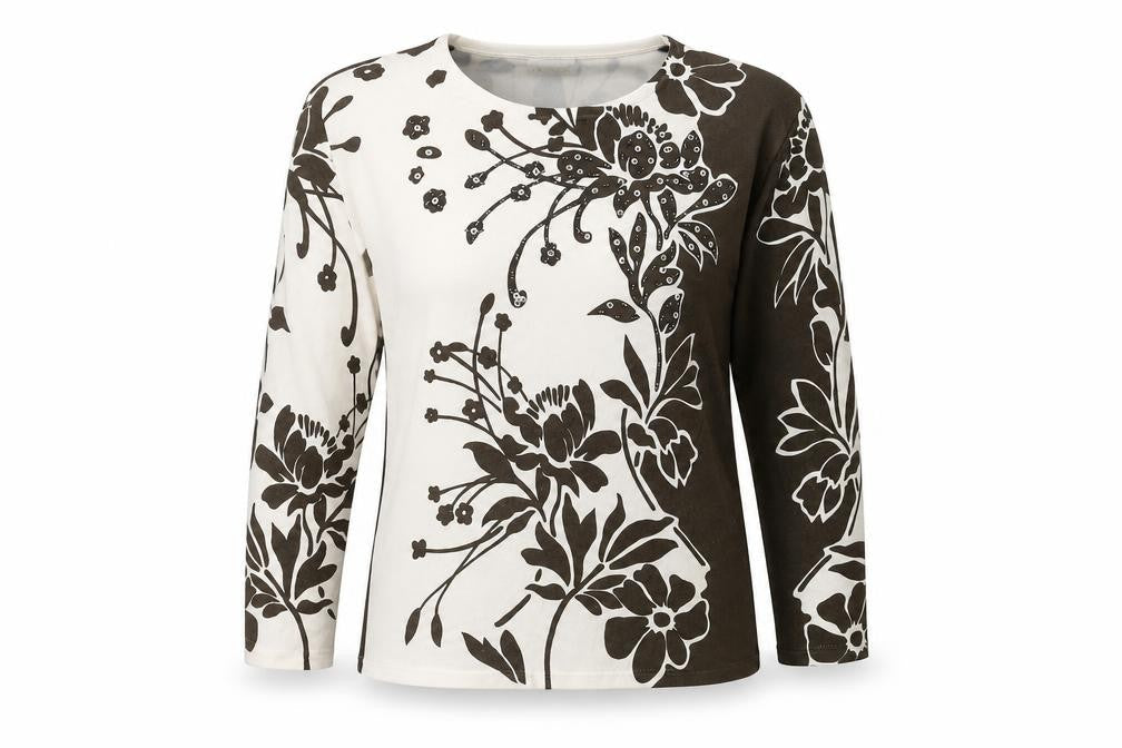 Roman Womens Brown Floral Knit Pullover Jumper Size S