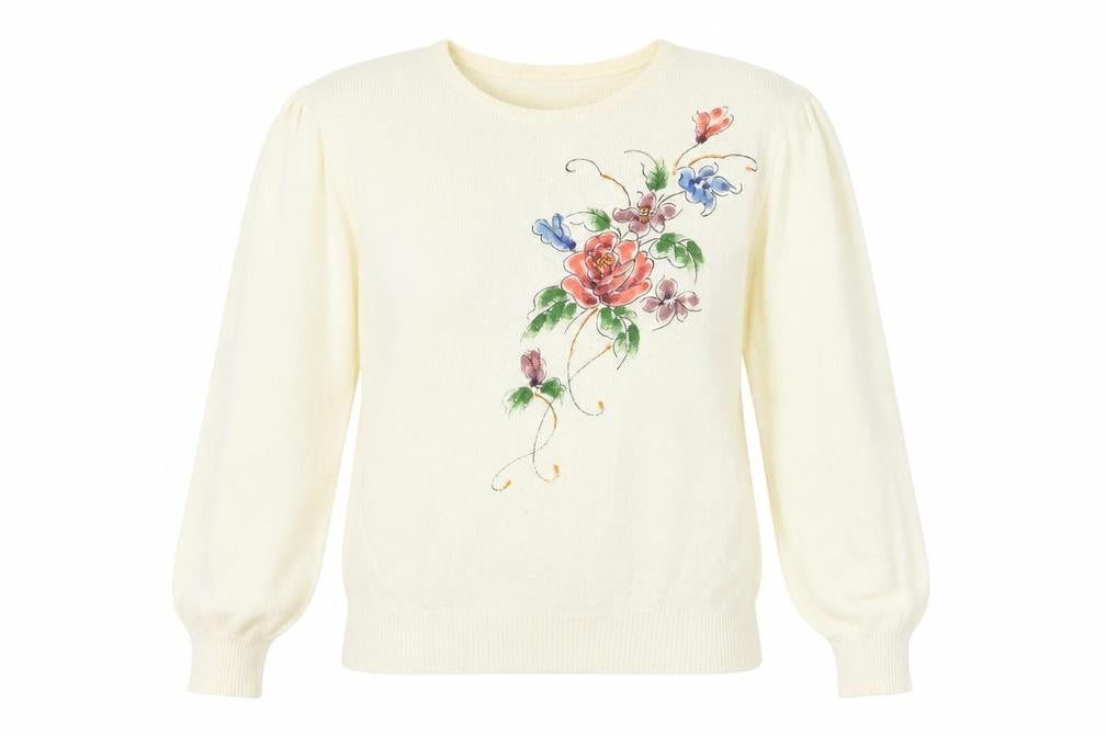 MINT JULEP Womens White Floral Knit Pullover Jumper Size L