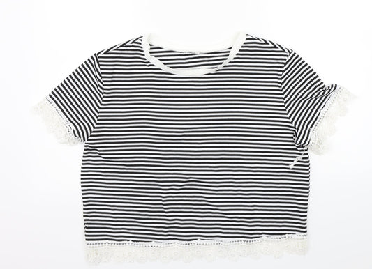 Preworn Womens White Striped  Basic T-Shirt Size XL