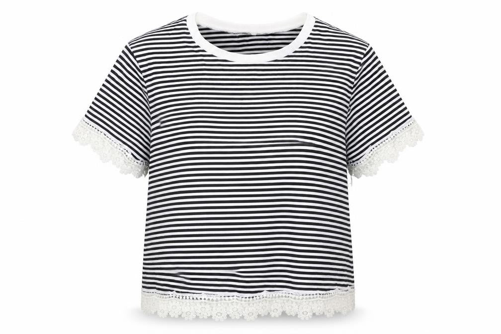 Preworn Womens White Striped  Basic T-Shirt Size XL