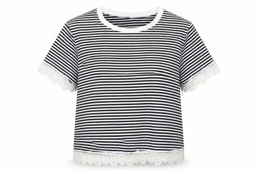 Preworn Womens White Striped  Basic T-Shirt Size XL