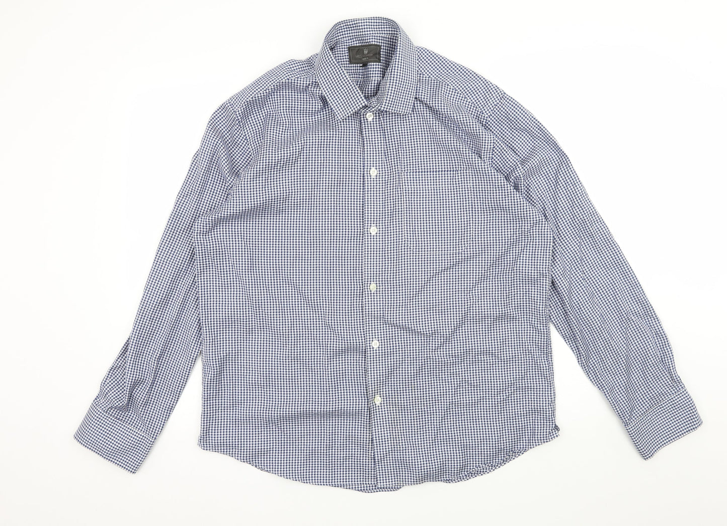 Marks and Spencer Mens Blue Check   Button-Up Size L