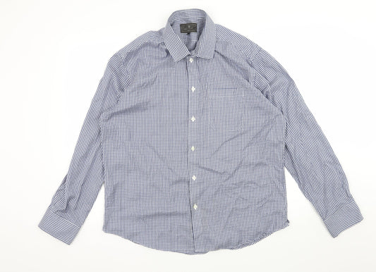 Marks and Spencer Mens Blue Check   Button-Up Size L