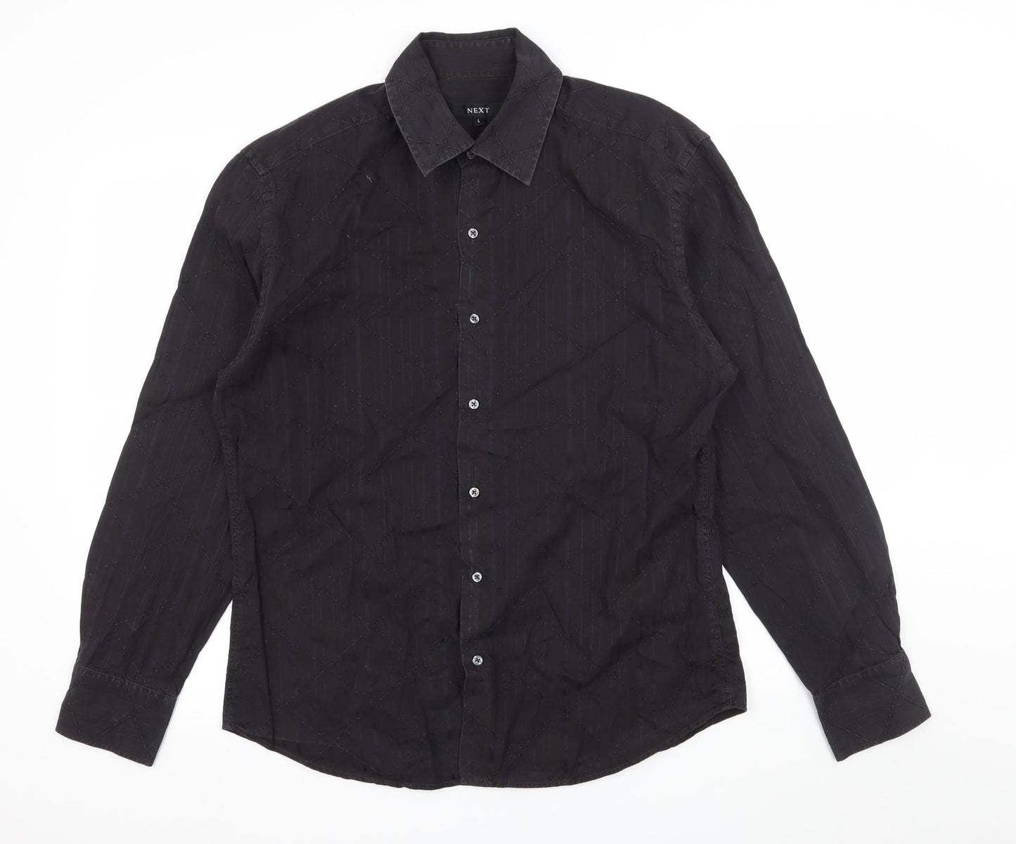 NEXT Mens Black Striped   Button-Up Size L