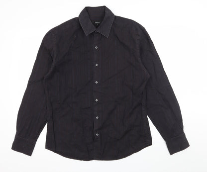 Next Mens Black Striped   Button-Up Size L
