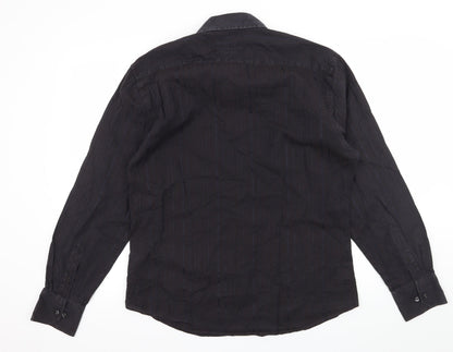 Next Mens Black Striped   Button-Up Size L