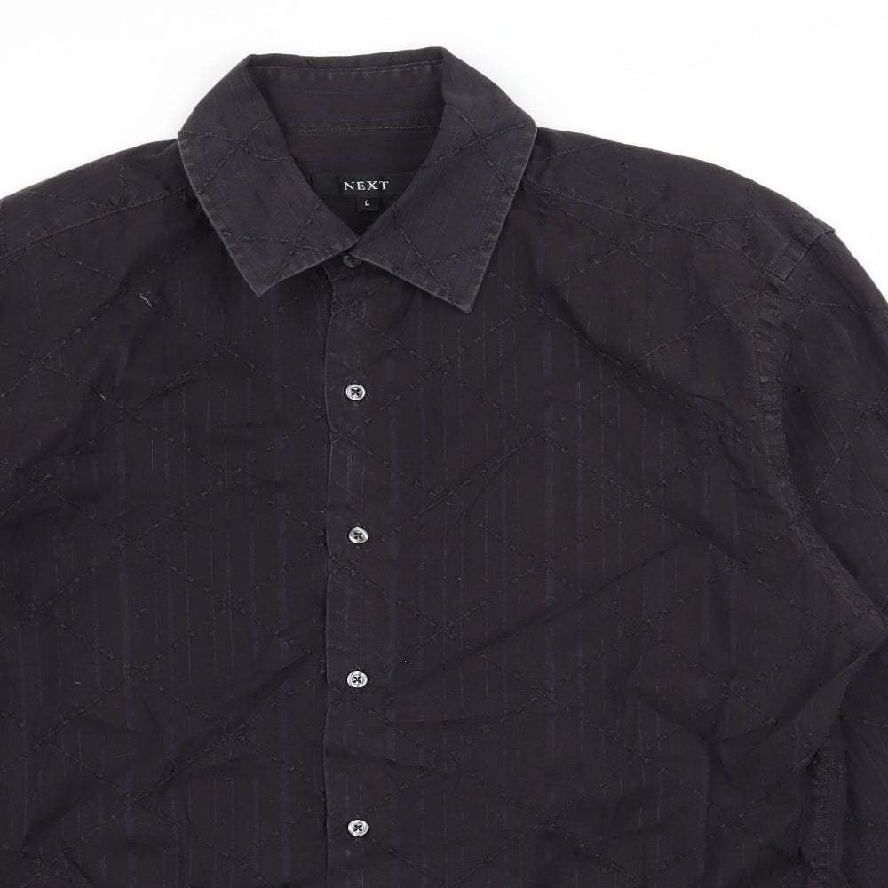 NEXT Mens Black Striped   Button-Up Size L