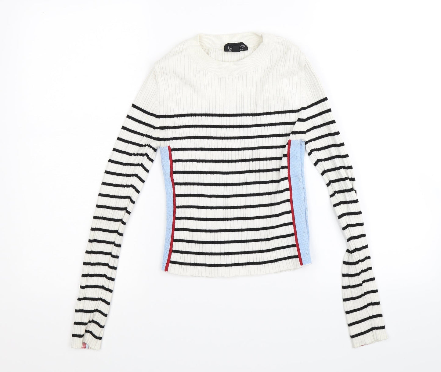 Topshop Womens White Striped  Pullover Jumper Size 10