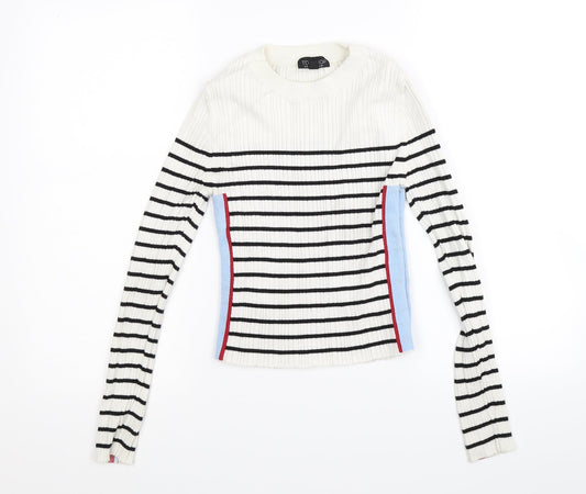 Topshop Womens White Striped  Pullover Jumper Size 10