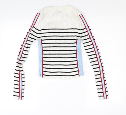 Preloved Topshop Womens White Striped  Pullover Jumper Size 10 - Back