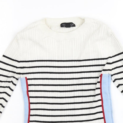 Preloved Topshop Womens White Striped  Pullover Jumper Size 10 - Detail