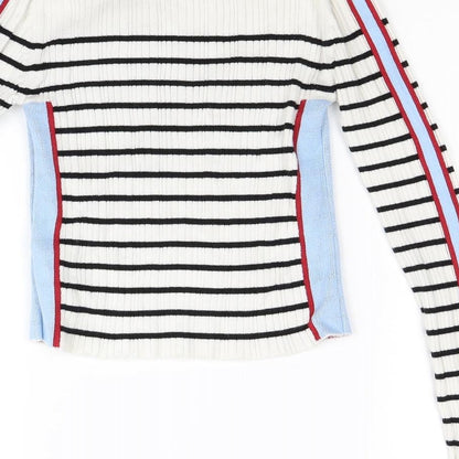 Preloved Topshop Womens White Striped  Pullover Jumper Size 10 - Label