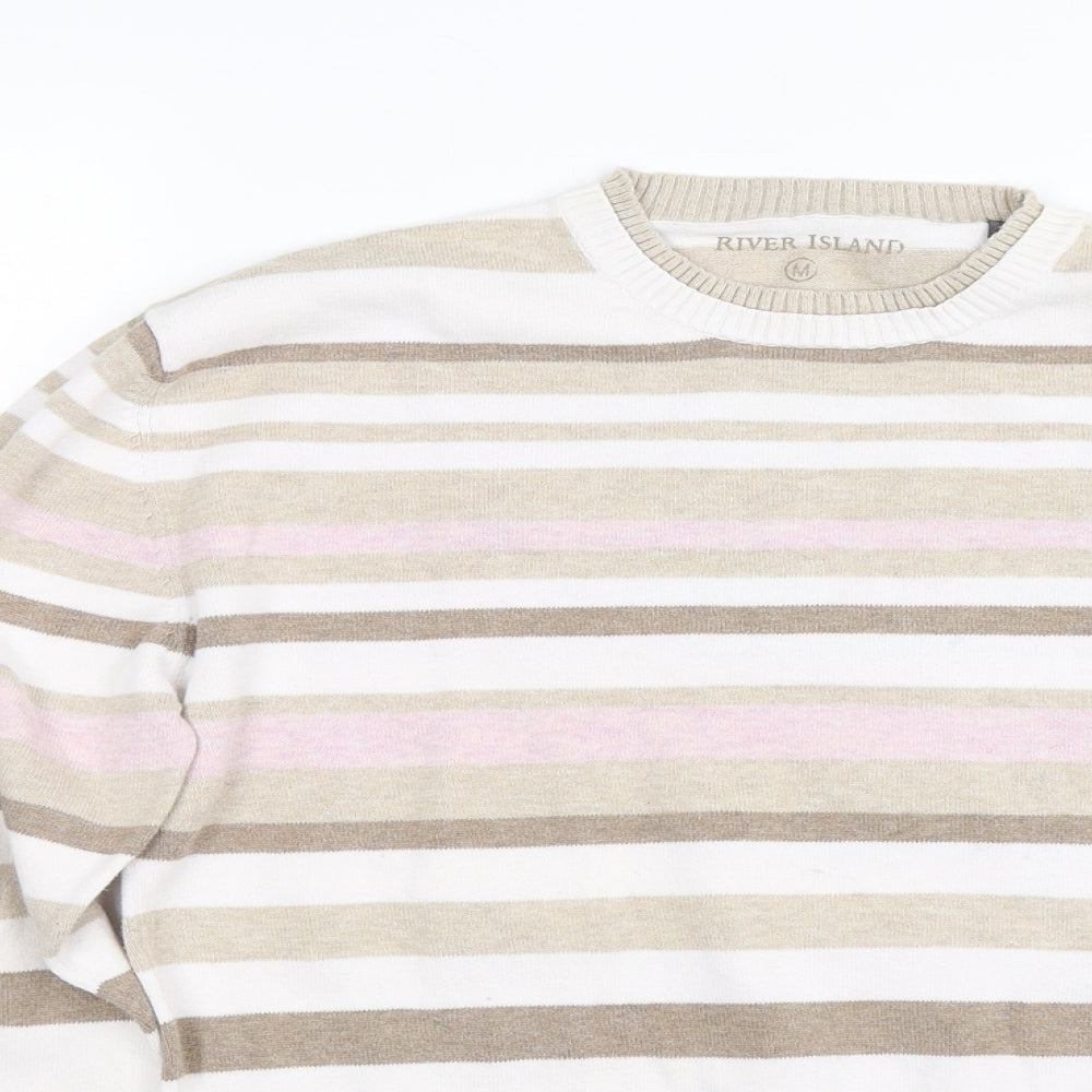 River Island Womens Beige Striped Knit Pullover Jumper Size M