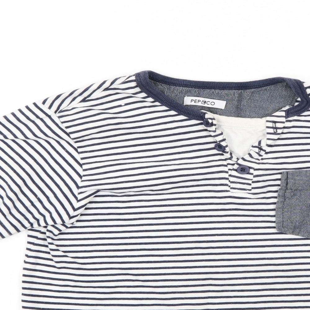 Pep & Co Boys Blue Striped  Basic Casual Size 9-10 Years