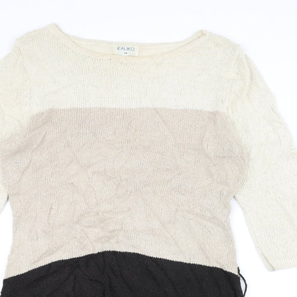 Preloved Kaliko Womens White Striped  Pullover Jumper Size 14 - Detail