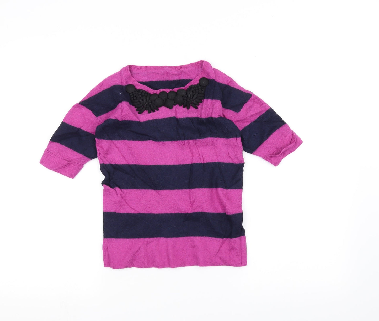 Preworn Womens Purple Striped  Basic T-Shirt Size 6
