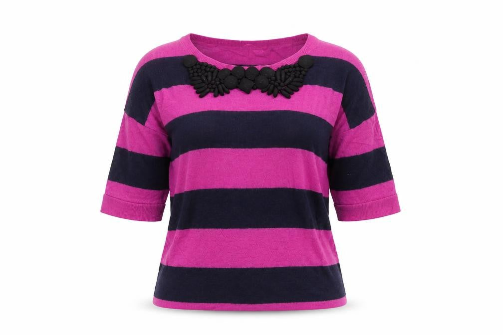 Preworn Womens Purple Striped  Basic T-Shirt Size 6